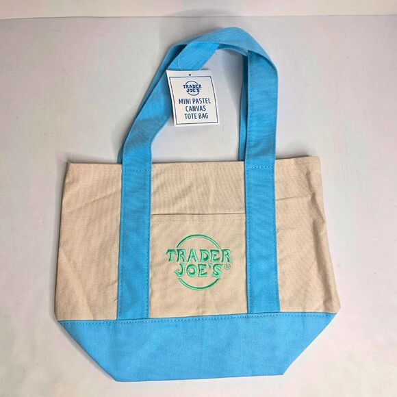 Trader Joes Pastel Canvas Mini Tote Bags Easter Spring - Lot of 4 - NEW - Picture 4 of 5
